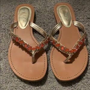 Orange and pink jeweled Unisa sandals
